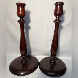 Pair of Vintage Turned Wood Candlesticks With Baluster Form Body MCM